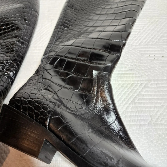 Sigerson Morrison Jaden Black Croc Leather Tall Boots Size 37.5 New - Picture 12 of 16